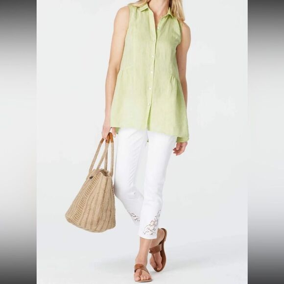 J.Jill Love Linen Button Front Tunic Peplum back Sleeveless Top XS - Picture 3 of 9